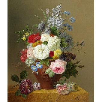 Рози, макове, люляк и други цветя в теракотна ваза (1820) РЕПРОДУКЦИИ НА КАРТИНИ